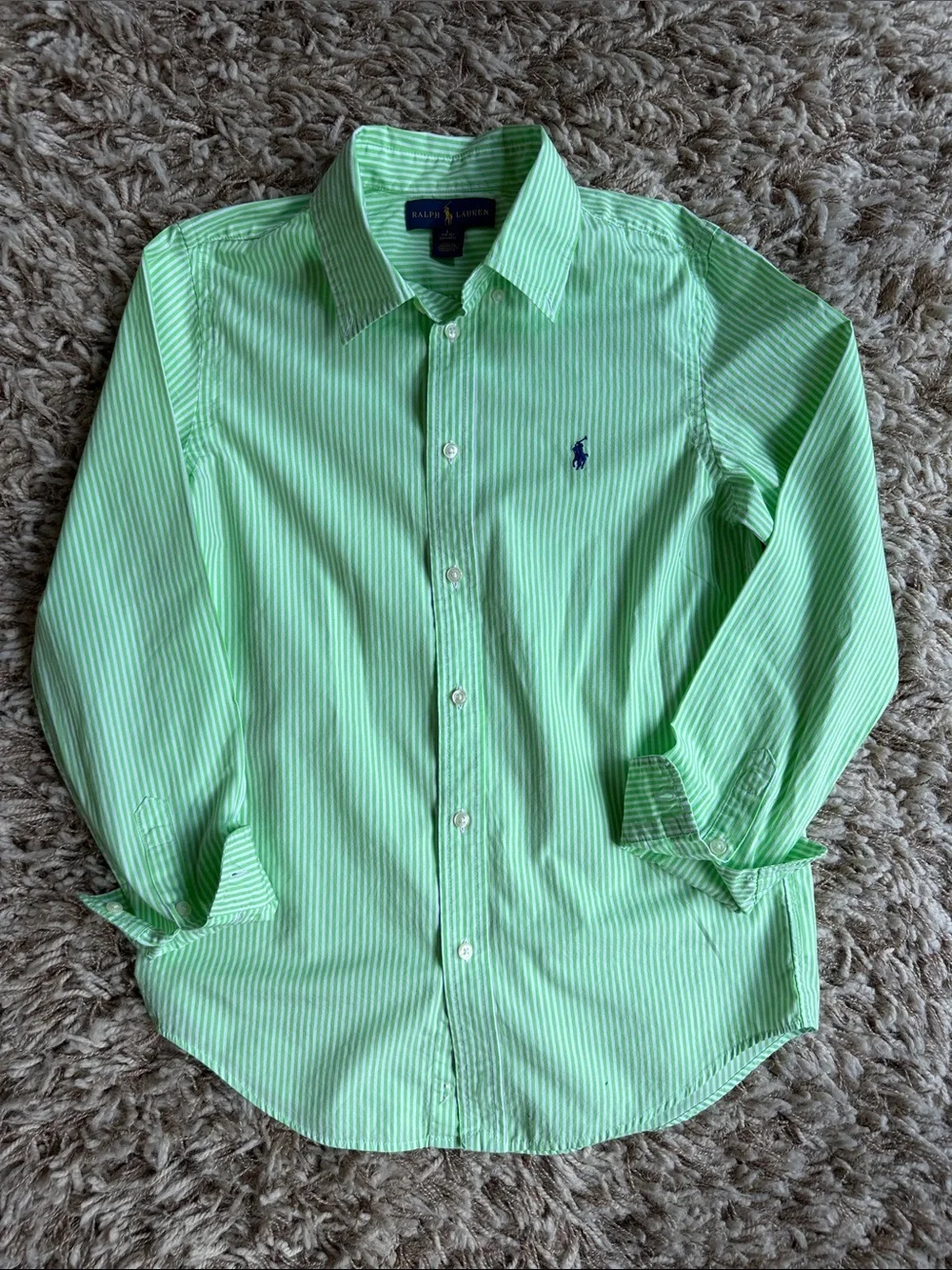 Ralph Lauren Light/lime Green Pinstripe Button-Down LARGE 14/16 Long Sleeve